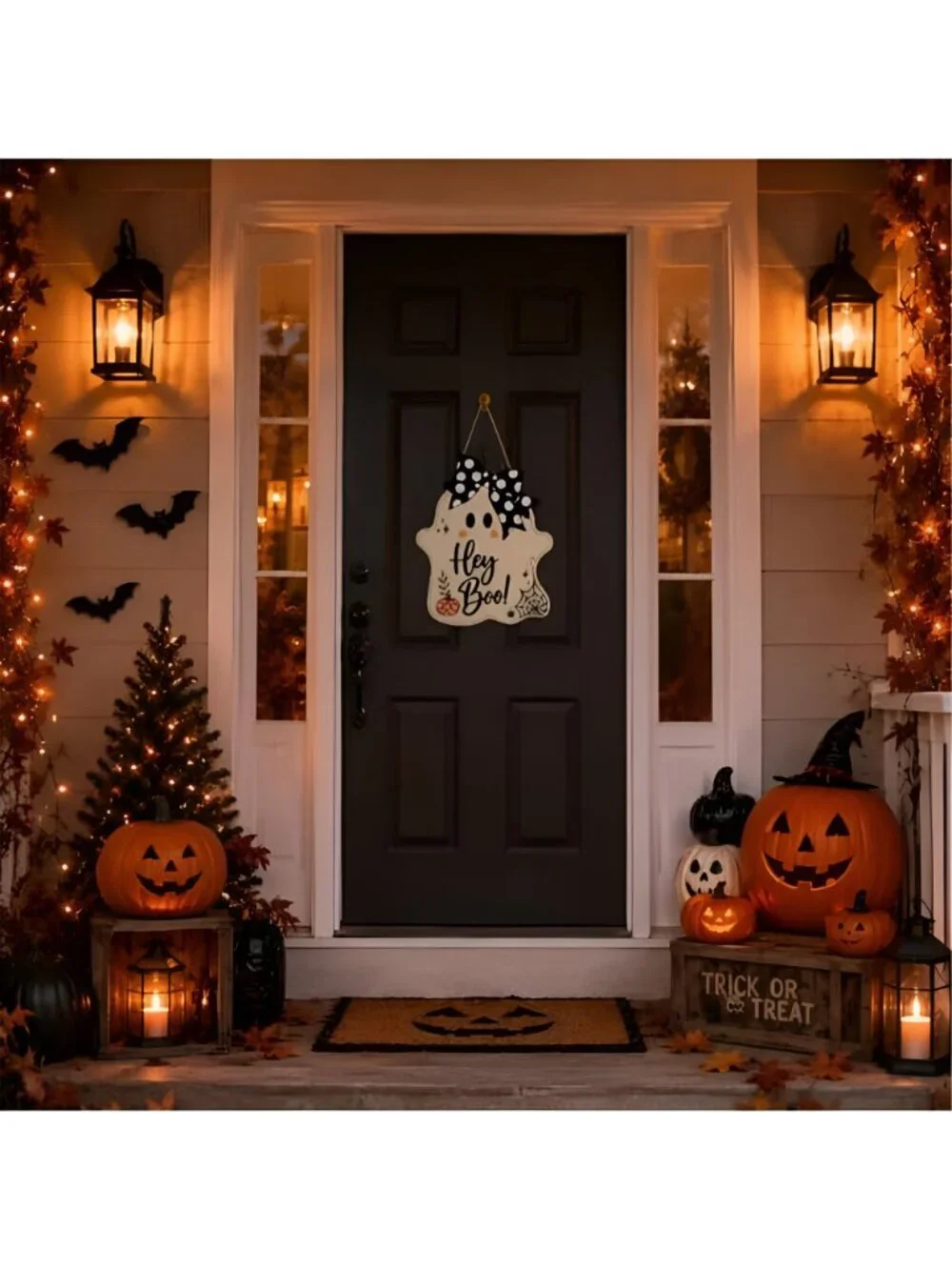 Halloween Party Decorations - Hey Boo Wooden Ghost Sign for Front Door